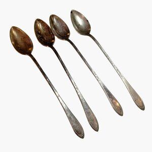 New England Silver Plate Iced Tea Spoons Rosemary Pattern Vintage Lot 4